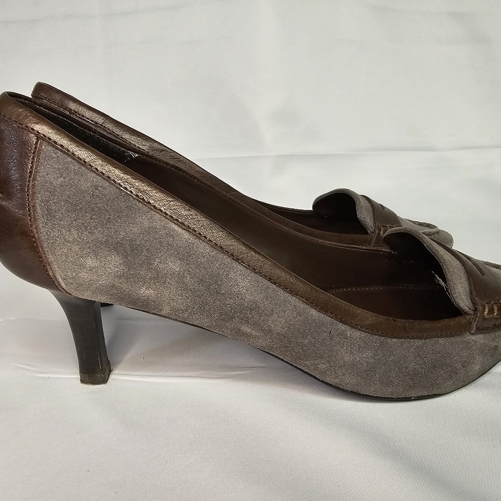 Ralph Lauren Edeena Grey Leather Suede Pumps Size 10 - Picture 3 of 8